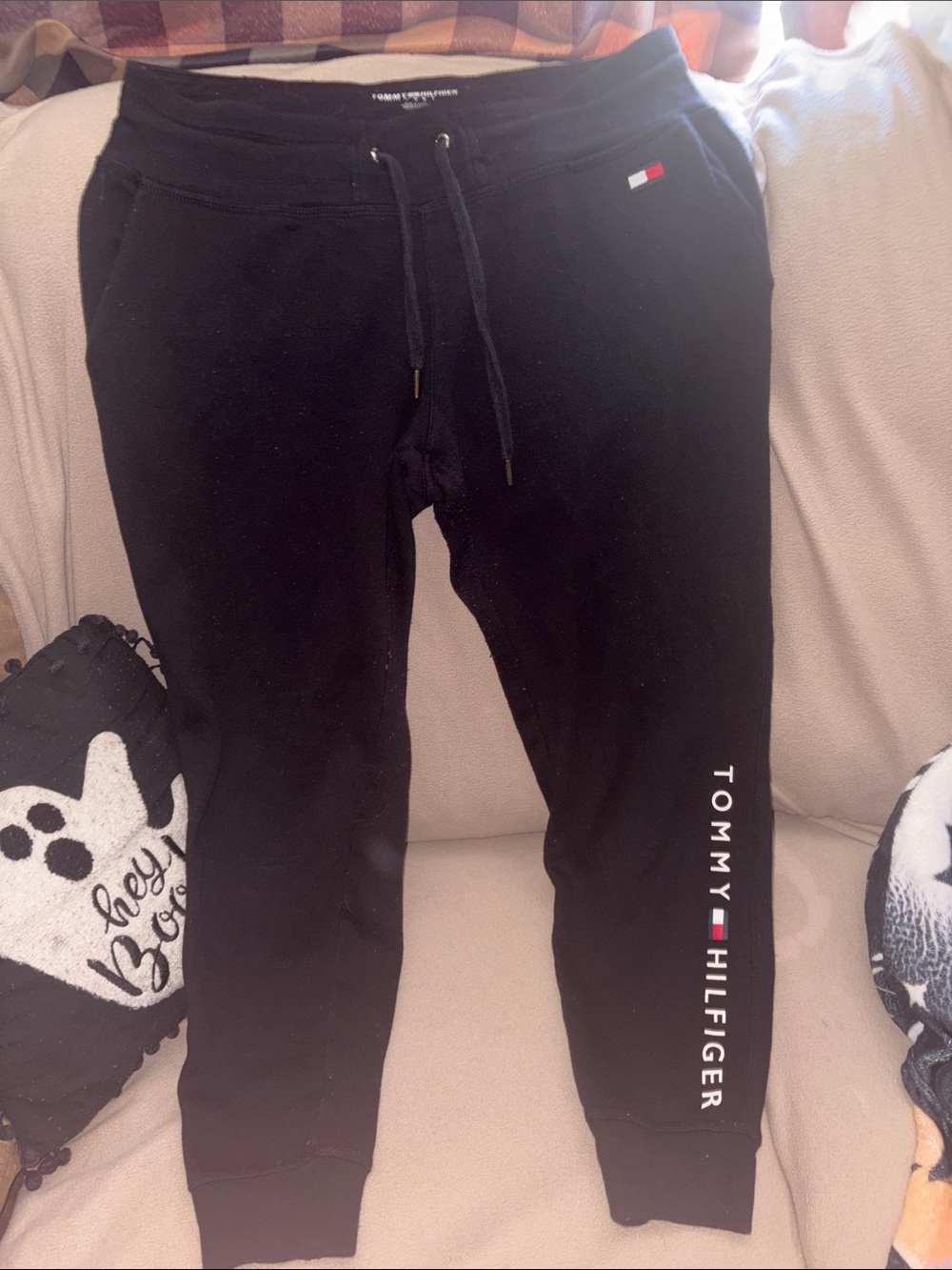 Tommy Hilfiger Black Logo Jogger Sweatpants with Side Branding